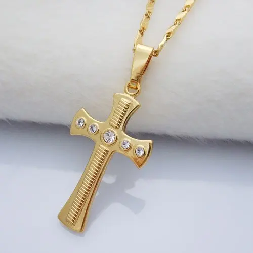 High quality 24K Gold Plated Cross Pendant Necklace, crystal cross