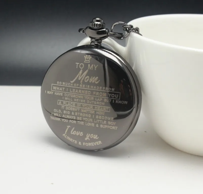 

Top Uniqu Family Gifts Customized Greeting Words I LOVE YOU Theme Quartz Pocket Chain Watch Souvenir Gifts for Mom Watch