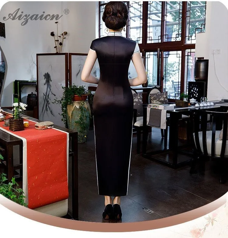 Новый двойной цвет Cheongsam мода шелк Ци Пао современный Slim Fit Qipao для женщин китайское традиционное платье вечерние платья Винтаж