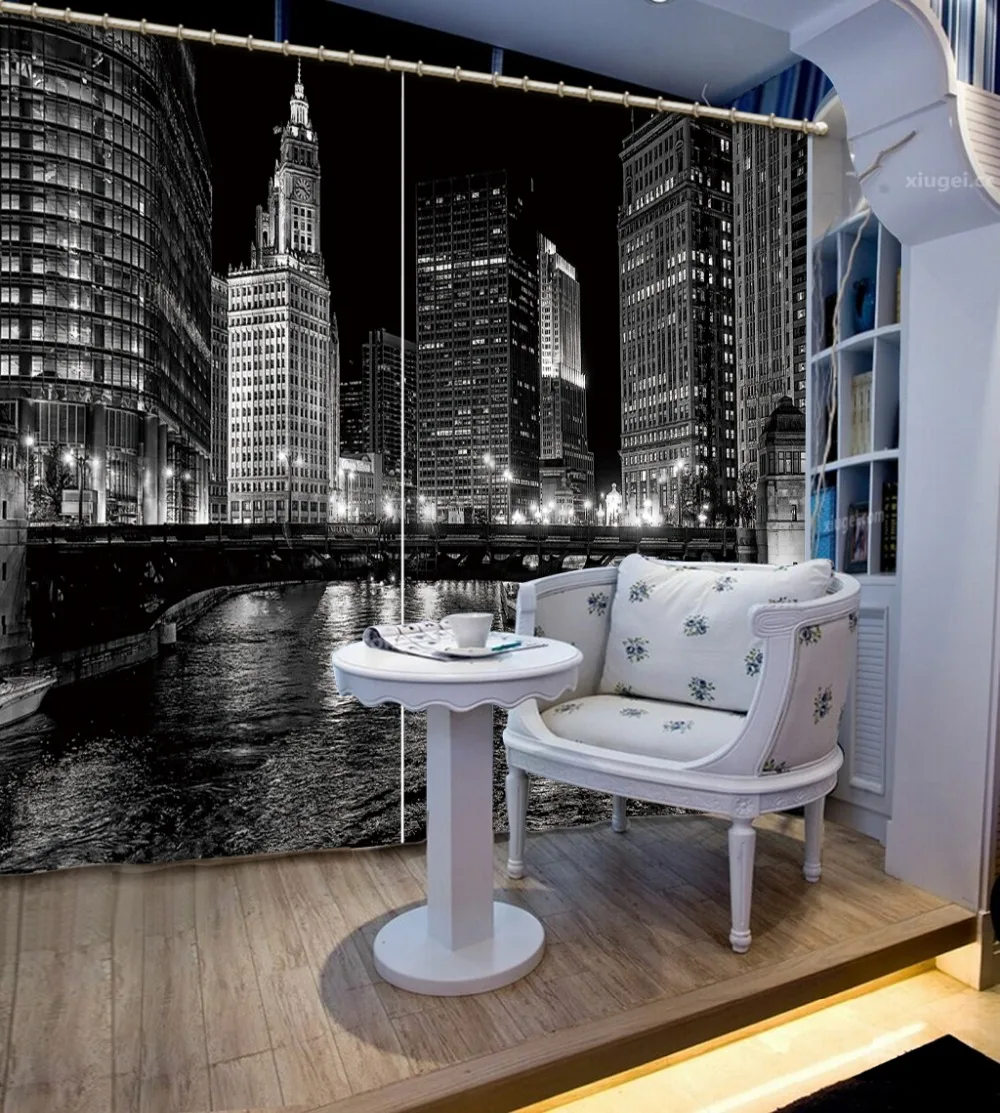 

Luxury European Modern black and white building curtains living room window fashion decor home decoration for bedroom