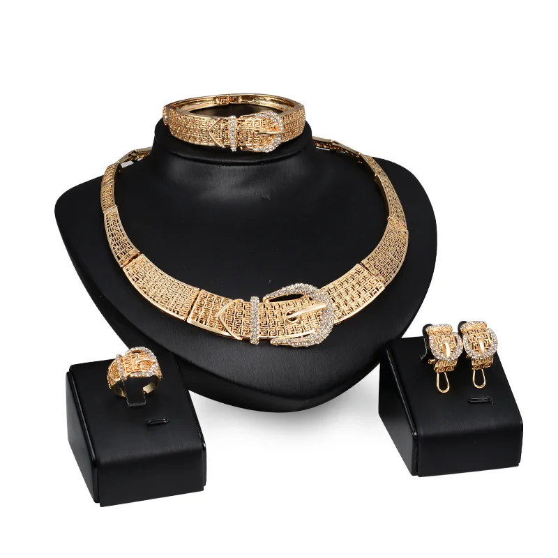 

New Fashion Dubai Gold Jewelry Set Arabic Royal Wedding Jewelry 4PCS Full Necklace Set with Zicron 2019