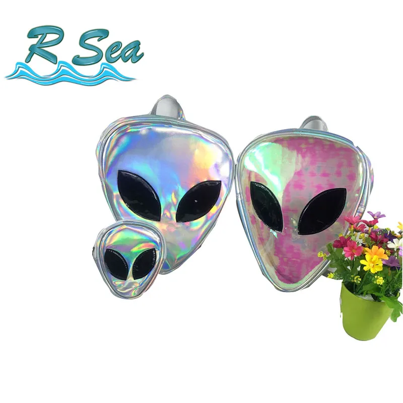 

Alien large eyes Backpack Korean version 2019 new transparent laser backpack triangle shaped casual bag