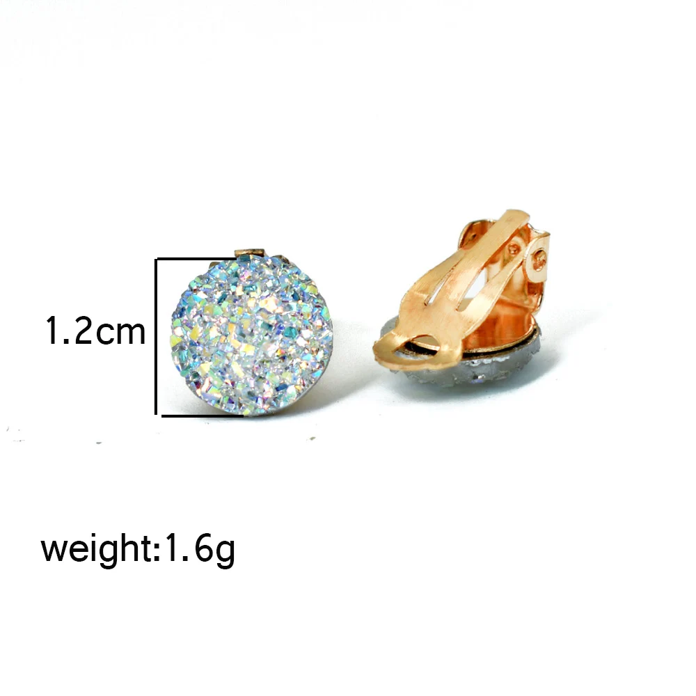 Gold Color Ear Clip Earrings For Women Jewelry Blue White Round Resin Cuff Earring Without Piercing Druzy Earings ear clip earrings,clip earrings,ear clip
