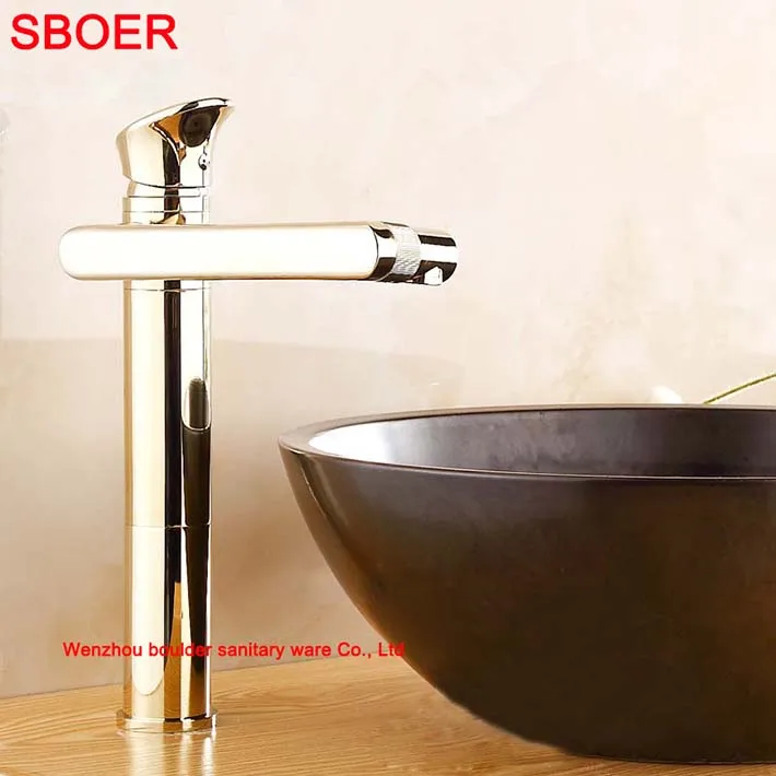 

Hot Unique Rotating Long Bathroom Basin gold faucet ,Deck mounted Brass Body New Luxury Single Handle hot and cold Mixer tap