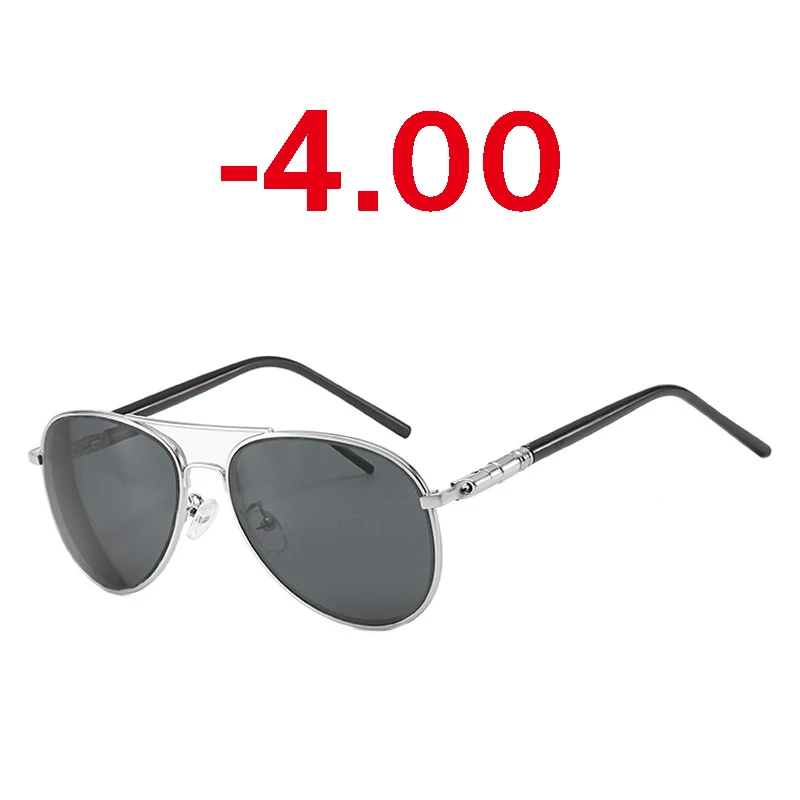 Elbru поляризованные готовой близорукость солнцезащитные очки Для женщин Для мужчин Классические вождения очки близорукие очки с диоптриями диоптрий-0,5~ 6,0 - Цвет оправы: Silver -4.00