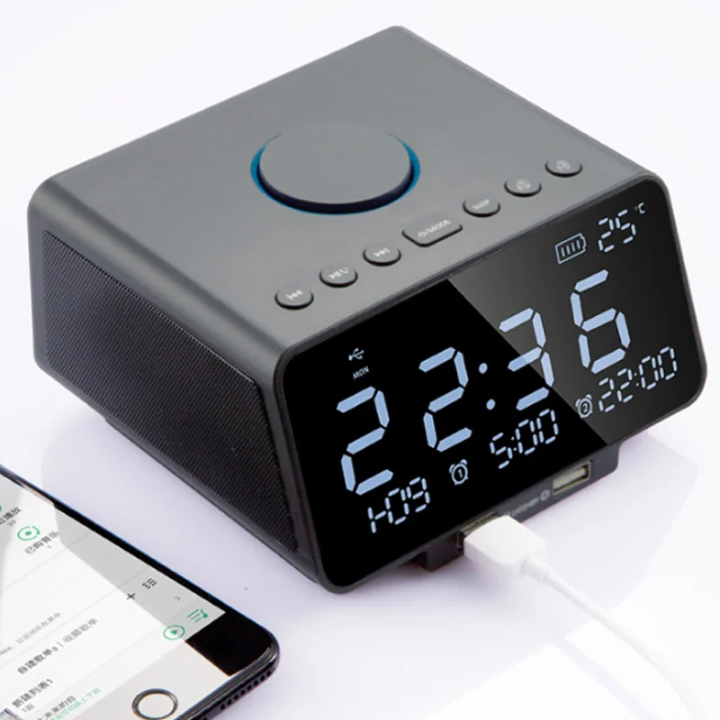 

Alarm Clock FM Radio with Wireless Bluetooth Player Speaker USB Fast Charge Port LED Display for Bedroom ND998