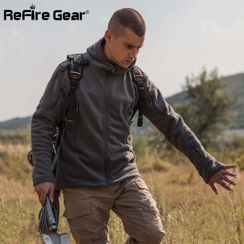 ReFire gear Ranger тактическая флисовая куртка с капюшоном мужские теплые мягкие полярные куртки в армейском Военном Стиле Зимние теплые карманы Верхняя одежда Пальто - Цвет: Gray