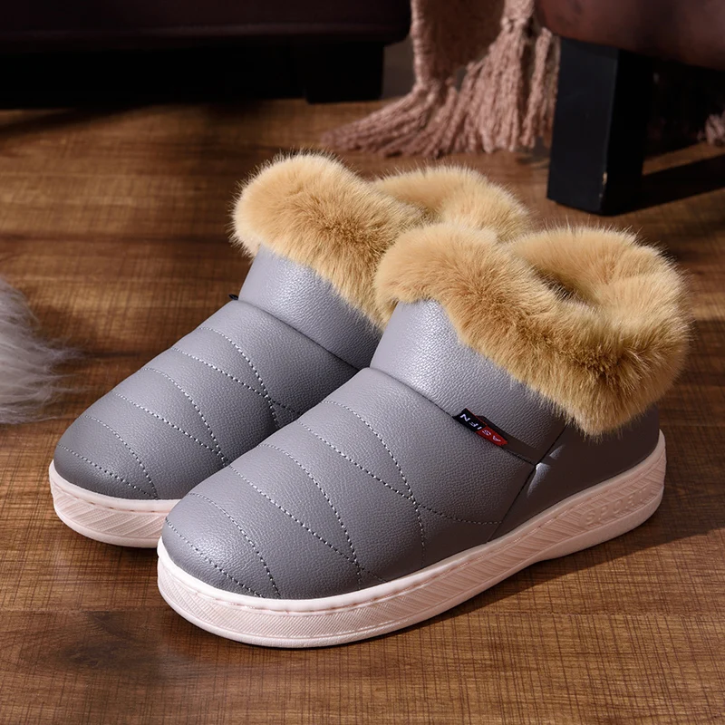 ASIFN Men Slippers with Fur Plush Warm Winter Women Fur Slipper Solid Men Shoes Couple Platform Soft Indoor Fluffy Home Male - Цвет: K
