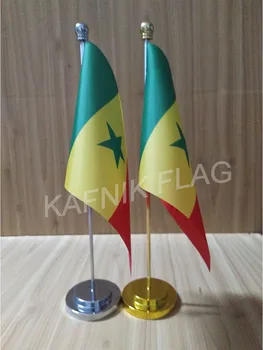 

KAFNIK,Senegal Office table desk flag with gold or silver metal flagpole base 14*21cm country flag free shipping