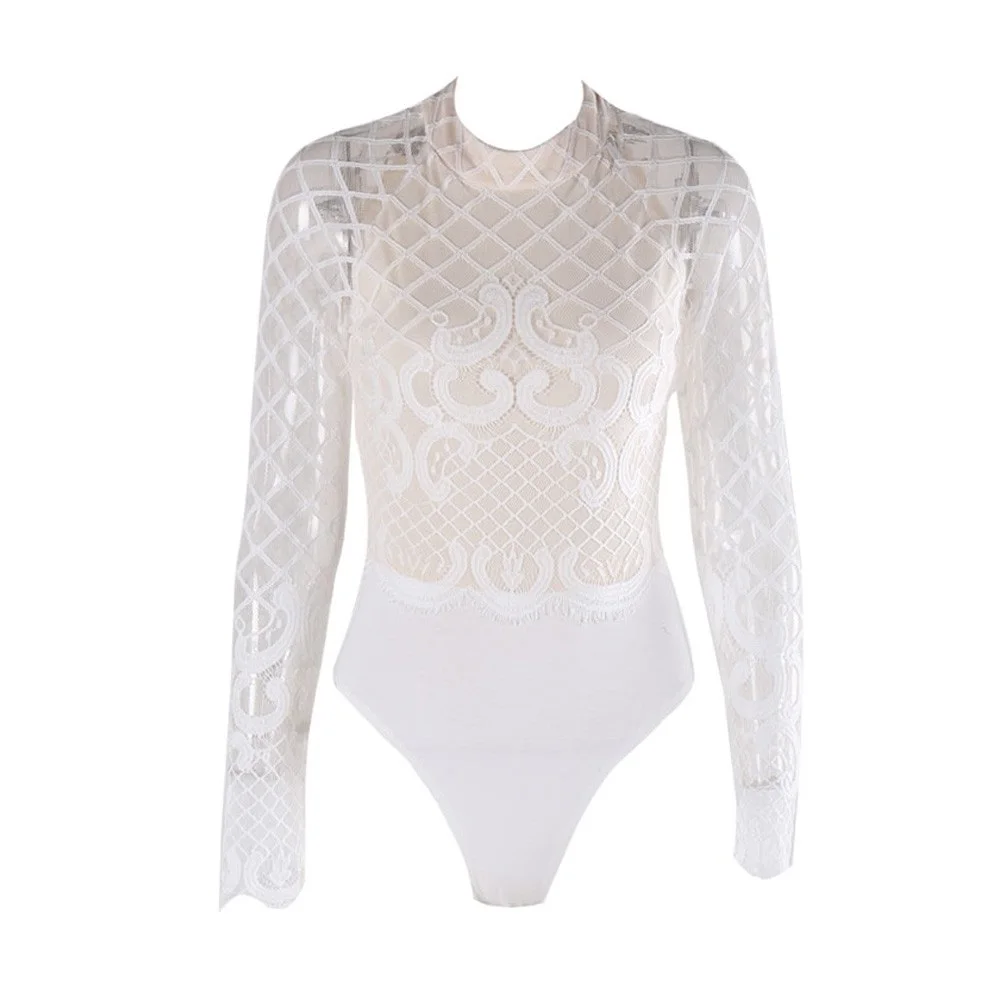 Sexy White Bodysuit Romper Long Sleeves in Bodysuits from Women's Clothing on