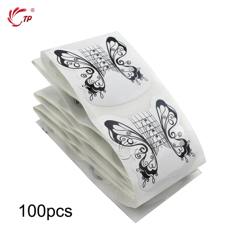 

100pcs/pack Butterfly Nail Form Tips Nail Art Guide Form Acrylic Tip Gel Extension Sticker Nail Polish Curl Form