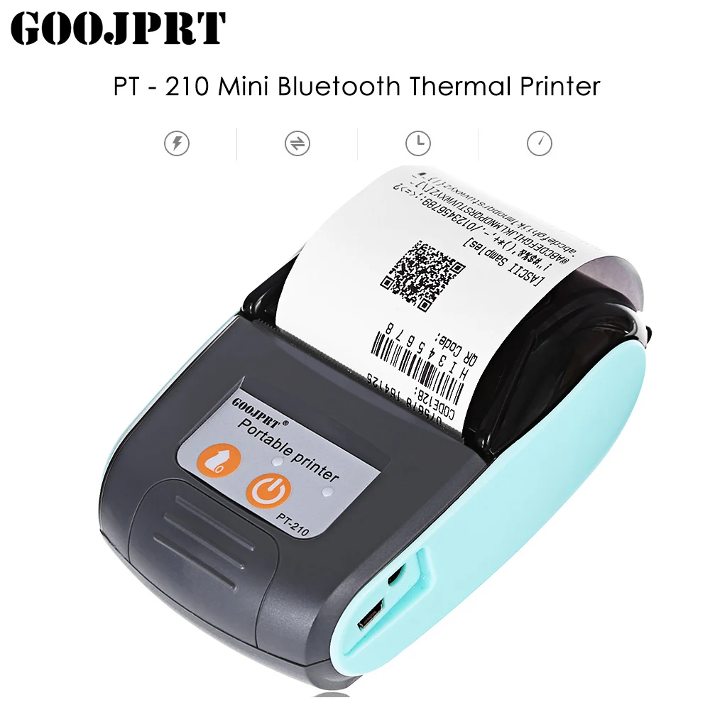 

GOOJPRT PT-210 58MM Bluetooth Thermal Printer Portable mini Wireless Receipt Machine for Windows Android iOS Support ESC/POS