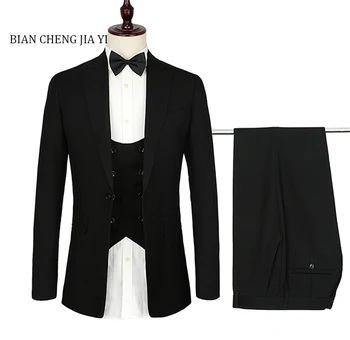 

High quality French Design Mens suits 3 Pieces Formal Skinny Black Wedding suit for men Tuxedos Gentle Modern Blazer sets