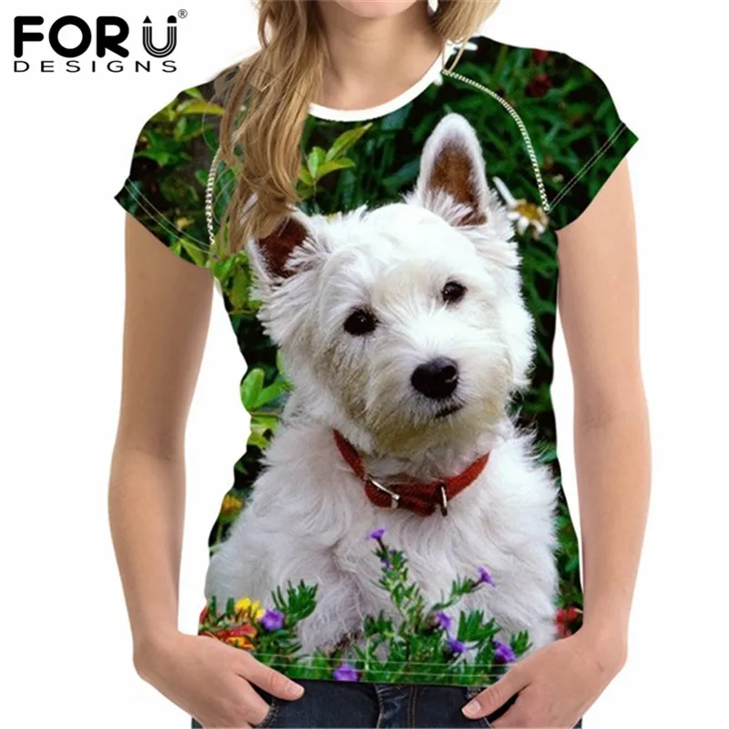 

FORUDESIGNS West Highland White Terrier Print Tee Shirt Summer Women Short Sleeve T shirt Plus Size Women's Casual O-neck Shirts