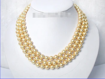 

Prett Lovely Women's Wedding FREE shipping> >>>10mm 3row champagne south sea shell pearls necklace