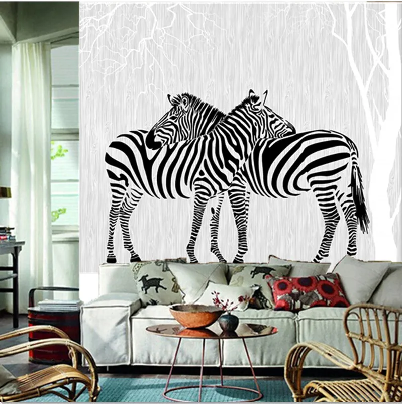 Custom 3D murals,modern minimalist mural,two zebras in the abstract