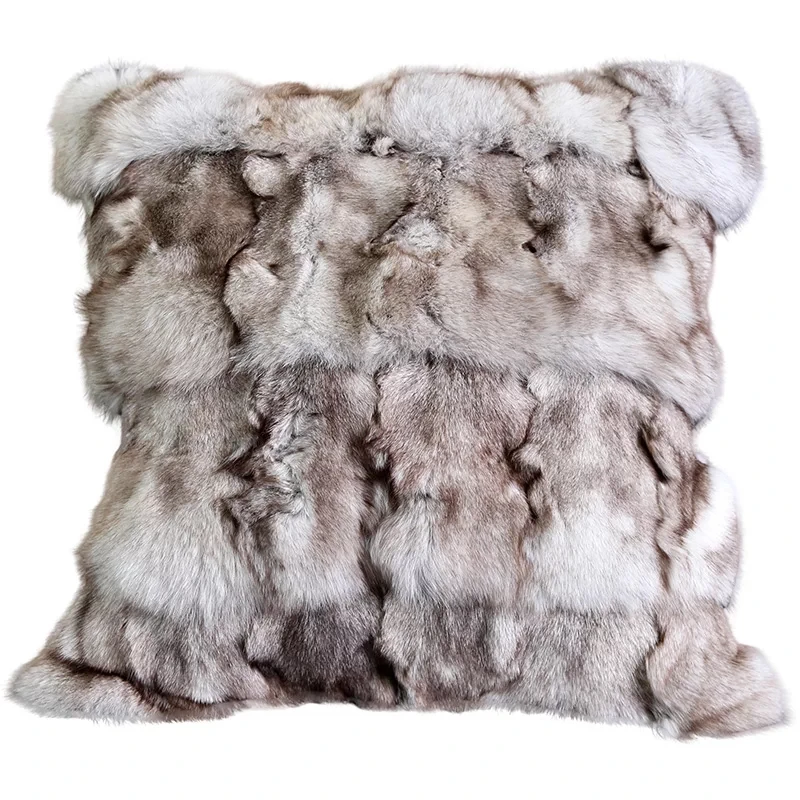 

Natural color genuine fox fur pillow cushion with core 45*45cm ,fashion single side sheep fur throw for furniture upholstery