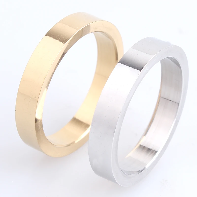 4mm thick gold silver smooth plate 316L Stainless Steel finger rings for men women wholesale