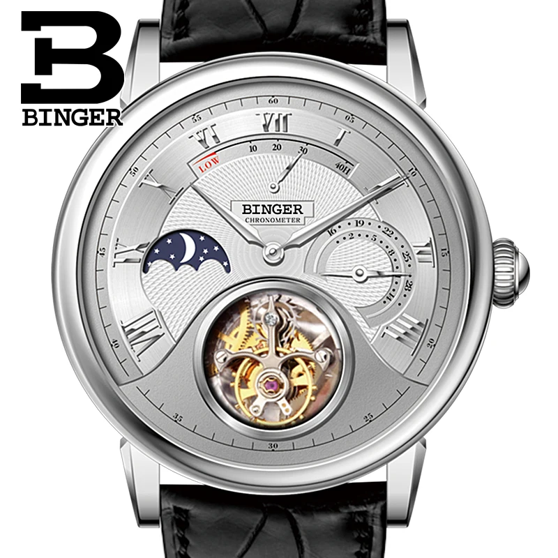 

Switzerland BINGER Watches Men Brand Luxury Seagull Automatic Movement Watch Male Alligator Hide Tourbillon Mechanical B80801-1