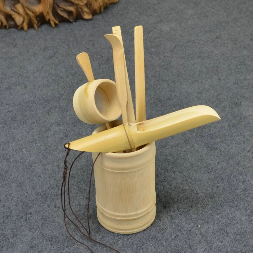 

6Pcs Tea Ceremony Utensils Set Bamboo Teaspoon Clip Strainer Tong Case