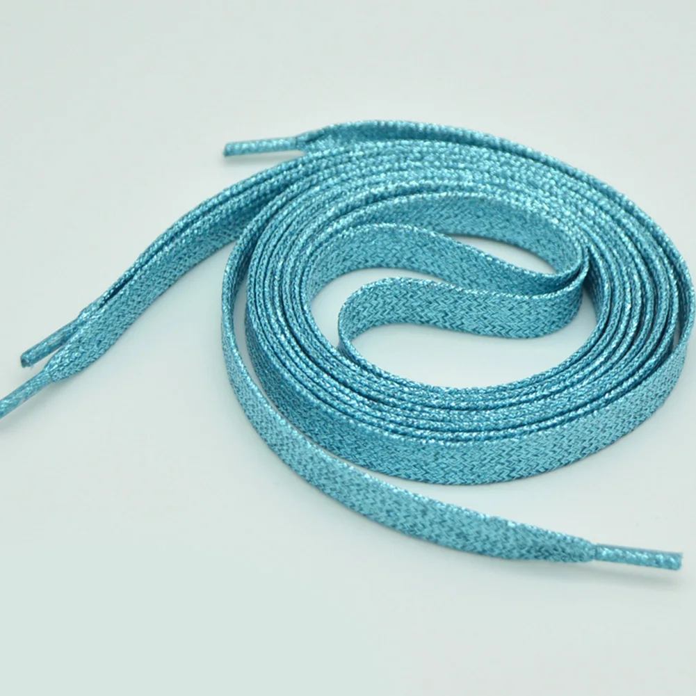 Women Flat Golden Silver Shoe Laces Super Long Daily Party Camping Shoelaces Growing Canvas Strings Flat Laces hot sale - Цвет: light blue