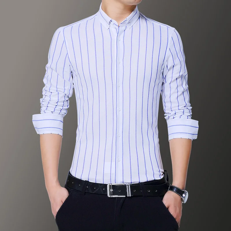 

men shirt 100% cotton long sleeve casual shirts striped non-iron comfortable fashion four color size M to 5xl
