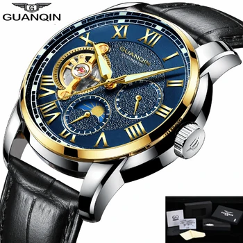 

GUANQIN Automatic Watch Men Luxury 2019 Mechanical Watches Mens Tourbillon Skeleton Male Clock Man Black mechanical-watches B