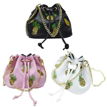 

Fruit Embroidery Drawstring Barrel Bag Women Leather Handbags Brand Desinger Ladies Crossbody Bags PU Chain Bag Bolsas Femininas