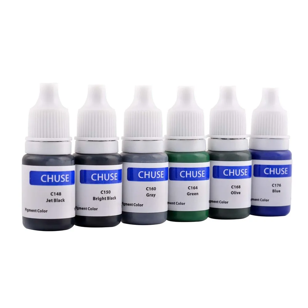 CHUSE Professional  Ink 6 Colors/lot C1 Pigment Semi-permanent Makeup Ink Supply Set for Eyeliner & Eyeliner Shaded     TaTy PMU
