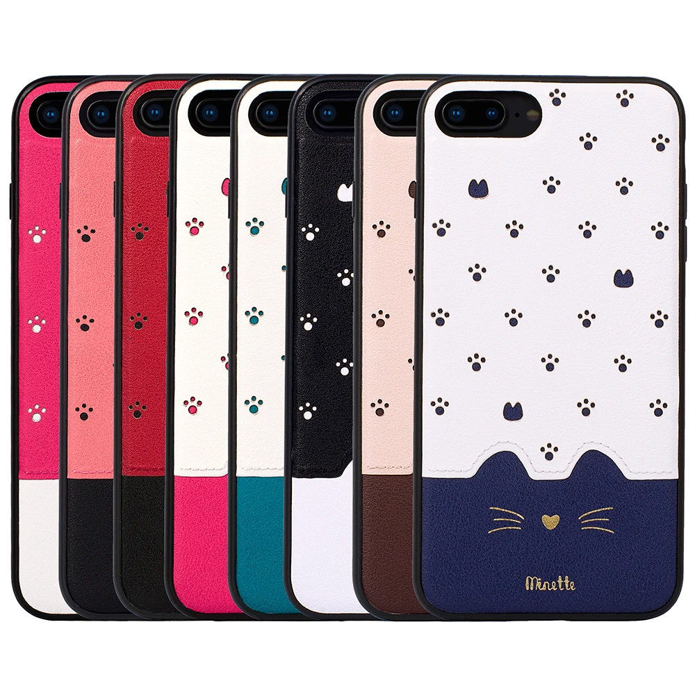 

Leather Case For iPhone X Case Cute 3D Cat Pattern Hard PC Phone Cases Back Cover For iPhone 7 7Plus 8 8 Plus Anti-knock Shell