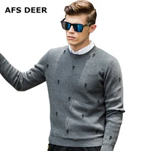 Новинка, повседневный мужской свитер с принтом, брендовый свитер, мужские зимние хлопчатобумажные джемперы с круглым вырезом, пуловер из грубой шерсти, мужской свитер