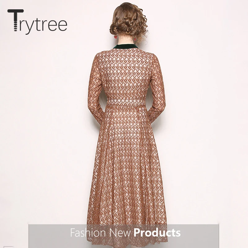 Trytree весеннее летнее платье Элегантное кружевное женское темно оранжевое