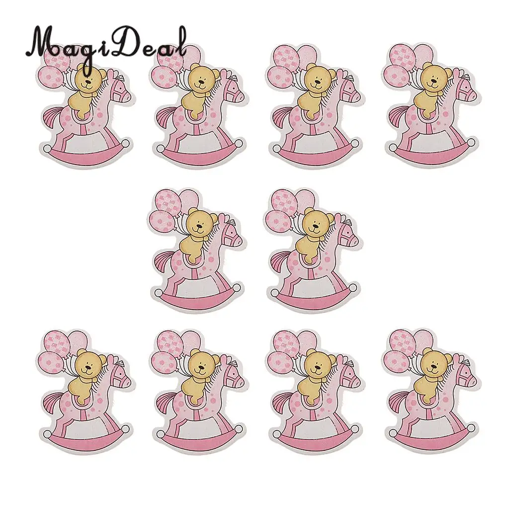 MagiDeal Novelty 10Pcs Wooden Pink/ Blue Horse Carriage Embellishments Card Making Baby Shower Children's Day DIY Craft Favor