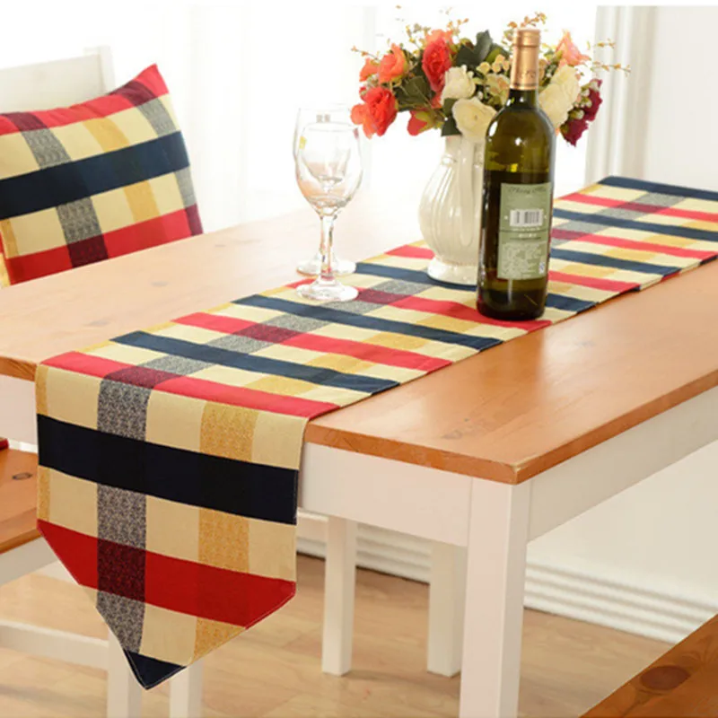 English Style 2 Color Pure Cotton Plaid Table Flag Cloth Dust Cover End Of Bed Table Runner Hotel Home Dinner Table Cloth Decor English Style 2 Color Pure Cotton Plaid Table Flag Cloth Dust Cover End Of Bed Table Runner Hotel Home Dinner Table Cloth Decor