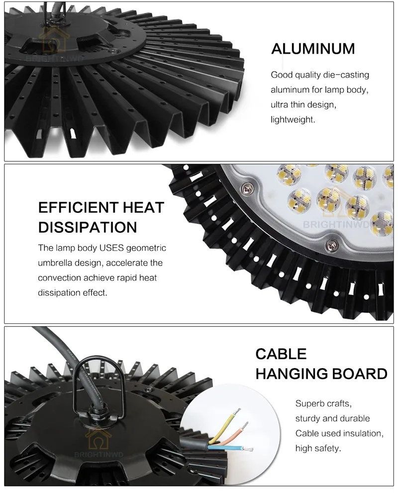 BRIGHTINWD 220 V-240 V 50W 100 Вт высокой мощности Мощность НЛО светодиодный подвесной светильник типа High Bay светильник IP40 SMD2835 светодиодный чип высокой Яркость для склад светильник Инж