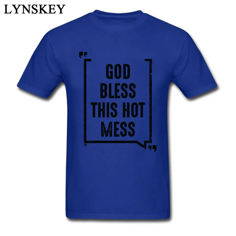 Fitted Leisure Short Sleeve Tops Tees God Bless This Hot Mess Summer/Fall Round Collar All Cotton Male T Shirts Leisure Tee Shirt blue