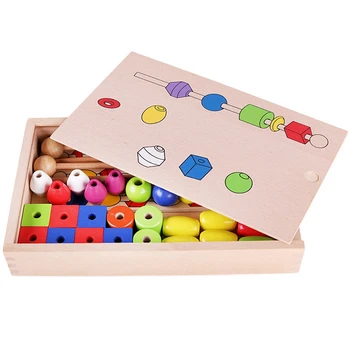 

Early Education Puzzle Beaded Box Children'S Enlightenment Fine Action Training Wooden Stick Wearing Beaded Toy