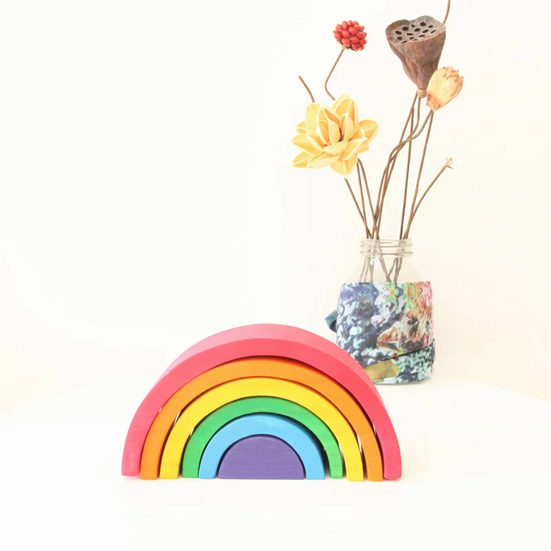 

New Wooden Blocks 6-Pieces Rainbow Stacker Nesting Wooden Building Blocks Small Size Montessori Creative Educational Toys gift
