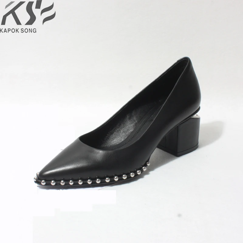 

women leather pumps shoes metal pearl really leather shoes fashional patent genuine leather luxury designer comfortable female