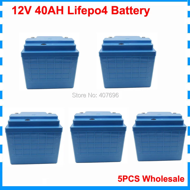

5pcs wholesale 12V 4S lifepo4 battery 350W 12V 40AH battery 12 V 40000MAH lifepo4 e-bike batteria with 30A BMS 14.6V 5A Charger