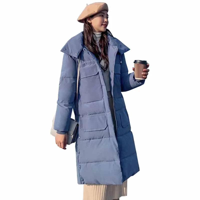 

2019 New Winter Parkas Women Thicken Down cotton jacket X-long Coat Plus size Hooded Outerwear Female Cotton-padded Jackets G467