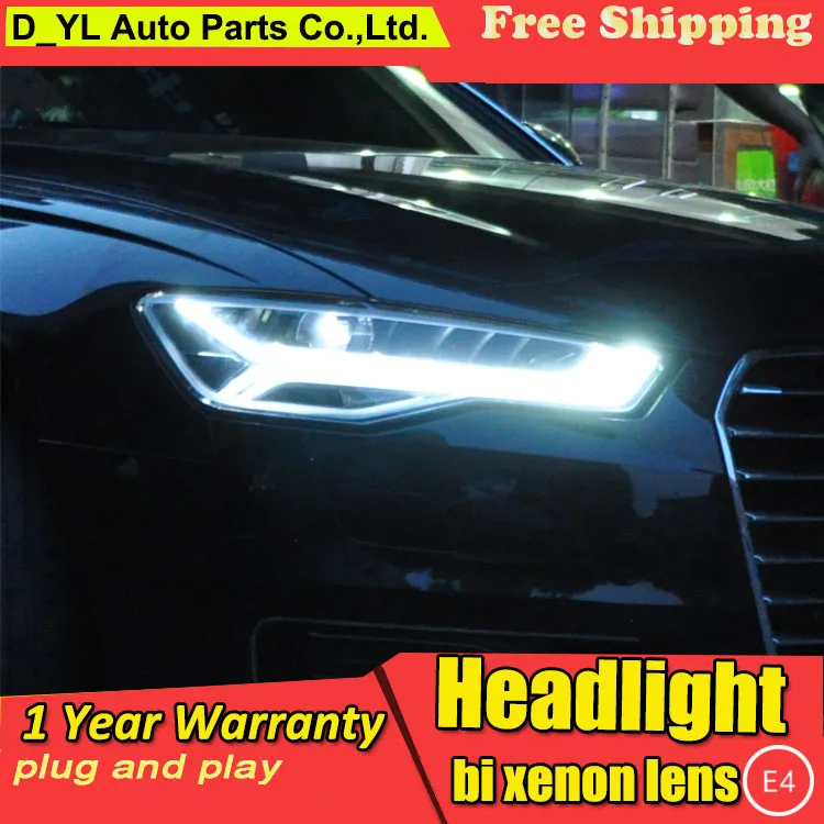 

D_YL Car Styling for Audi A6L Headlights 2012-2016 A6L LED Headlight DRL Lens Double Beam H7 HID Xenon bi xenon lens
