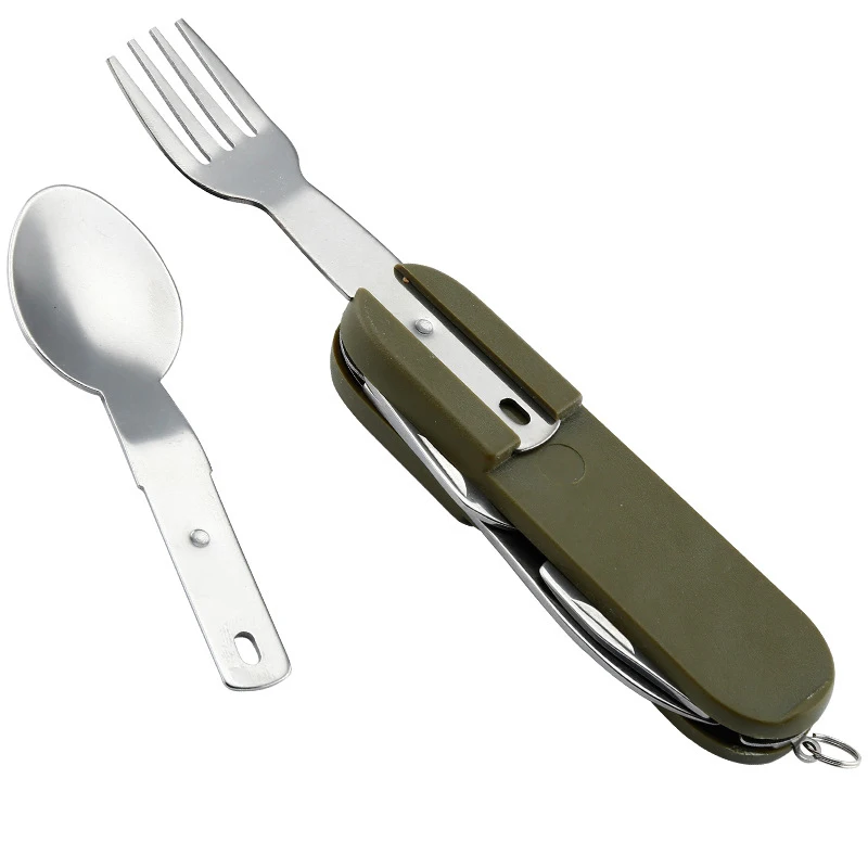 

Camping Picnic Tableware Multifunctional Foldable Cutlery 3 in 1 Outdoor Stainless Steel Folding Fork Knife Spoon Tableware Set