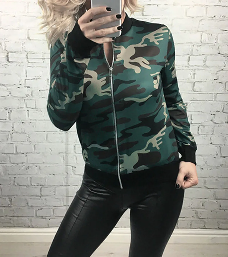 Women Fashion Jacket 2017 New Spring Autumn Outerwear Motorcycle Zipper Camouflage Street Jacket Basic Femme Clothing WS1411Y Women Fashion Jacket 2017 New Spring Autumn Outerwear Motorcycle Zipper Camouflage Street Jacket Basic Femme Clothing WS1411Y