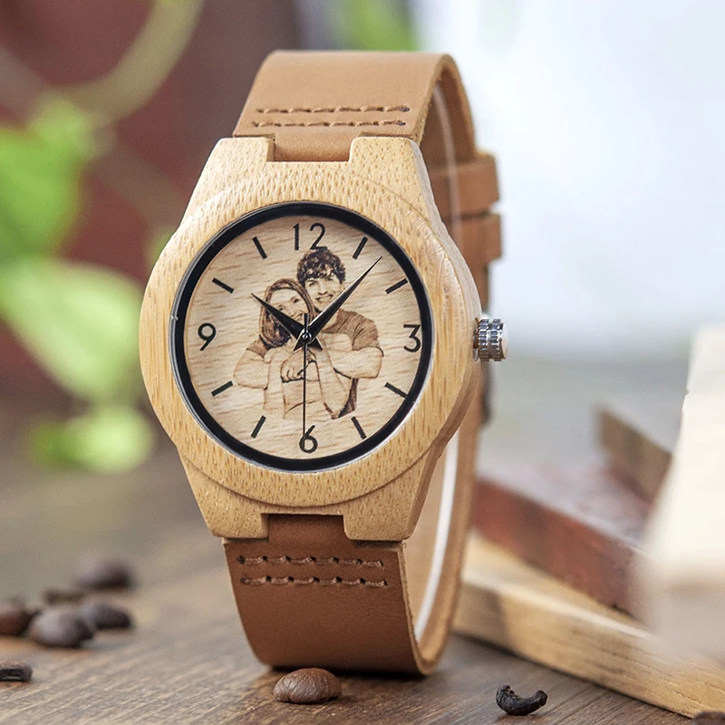 BOBO BIRD Personal Custom Couple's Watches Men Women Watch Print Your Own Photo for Clocks relogio masculino UV-A31