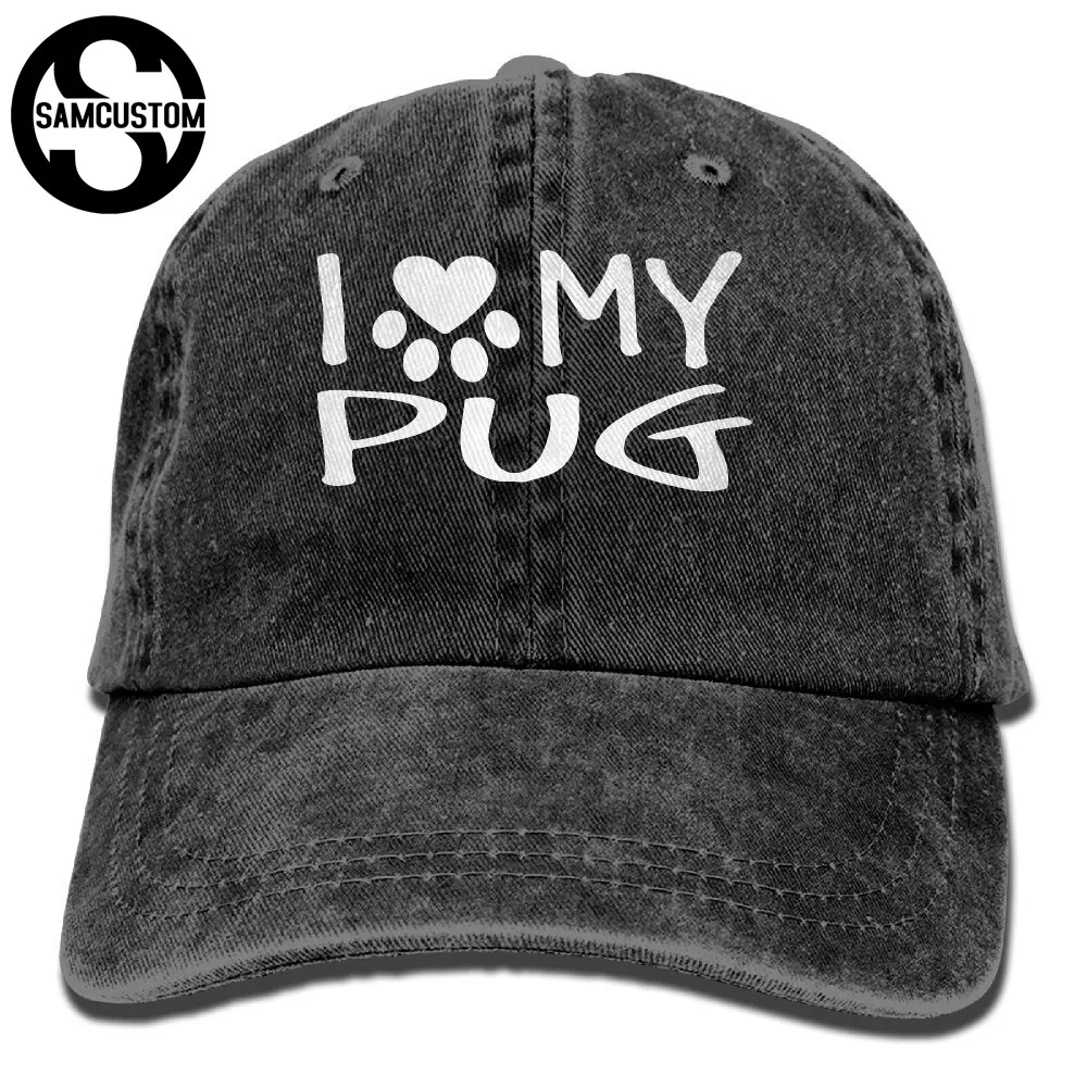 SAMCUSTOM i love my pug 3D креативная индивидуальность Промытые джинсовые шапки осень лето для мужчин и женщин Гольф Sunblock хоккейные кепки