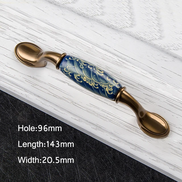 Blue Leaf hand painted ceramichandle and knobs Cupboard Knob