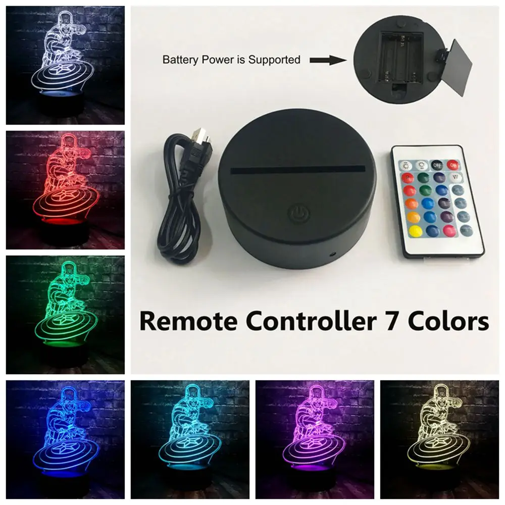 Новинка Мстители мультфильм Железный человек Капитан Америка 3D настольная лампа Настроение Ночной светильник USB 7 цветов светодиодный светильник Декор Детский подарок игрушки - Испускаемый цвет: remote 7 color