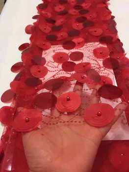 

Red Color African Laces Fabric in High Quality French Lace 3D With Flowers Nigerian Lace Fabrics For Wedding