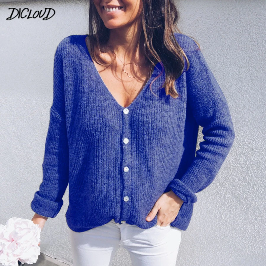 

DICLODU Fashion Cardigan Female Casual V-Neck Loose Blouse Women 2019 Simple Button Black Plus Size Ladies Tops Clothes